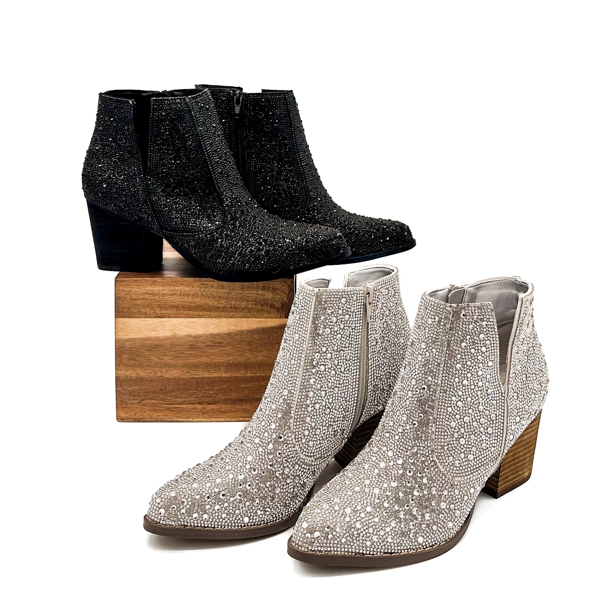 Shine Star Rhinestone Bootie Silver With Zipper Closure Naughty Monkey